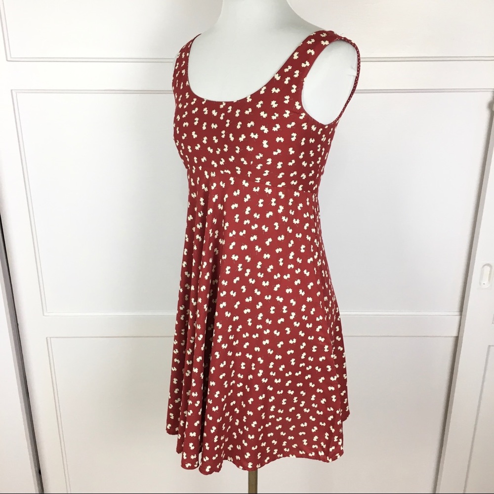 Vintage 90s Sz 4 red floral babydoll mini dress